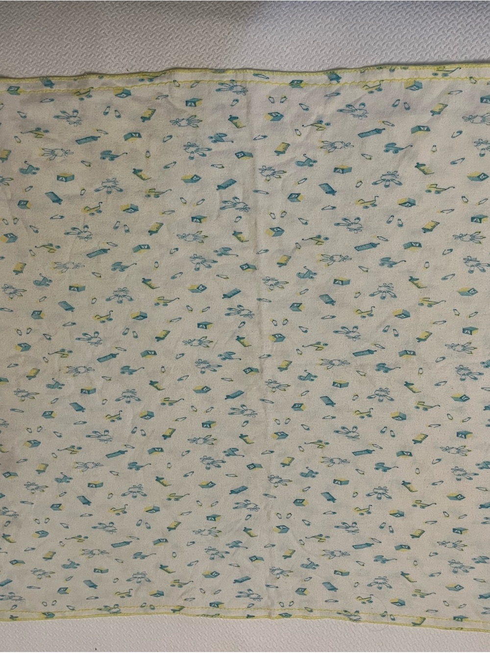 Vintage Baby Receiving Blanket with Blue and Yellow Tiny Print